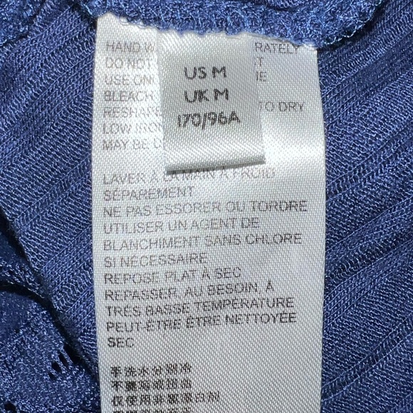 Free People Top M Georgia Lace Tunic Peasant Button Front Semi Sheer Navy Blue - Picture 12 of 13